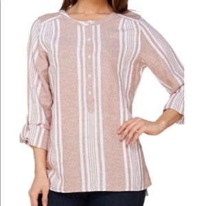 Denim&Co. Striped Yarn Dyed Woven Linen Top XXS